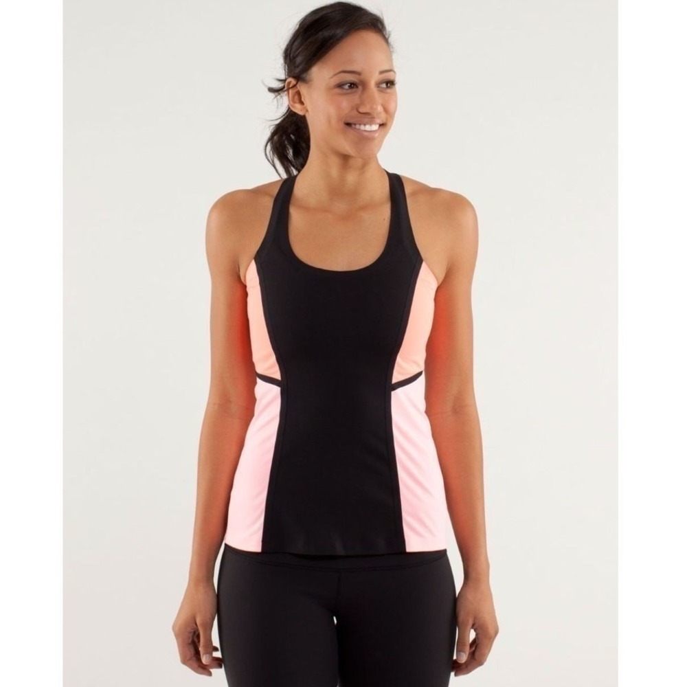 Lululemon Tank Top Women Size 0 Black Pink Colorblock Cool Racerback Surf Bonded - Picture 4 of 8